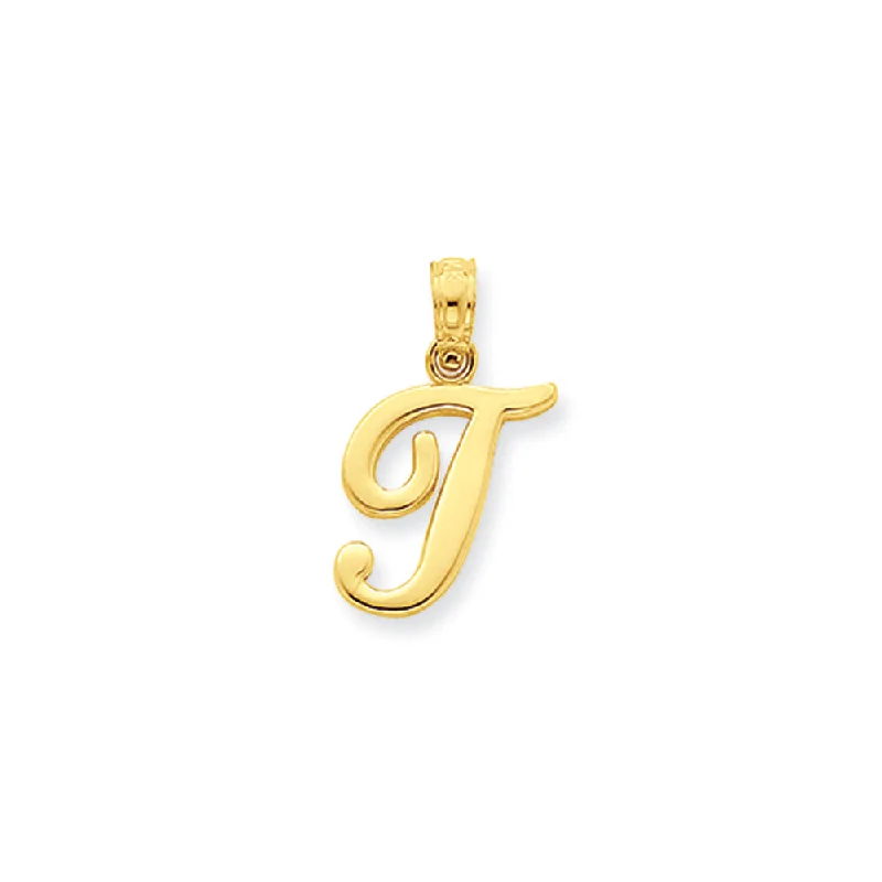 Charm Pendants with Multiple Small Decorative Elements14k Yellow Gold, Mimi Collection, Small Script Initial T Pendant