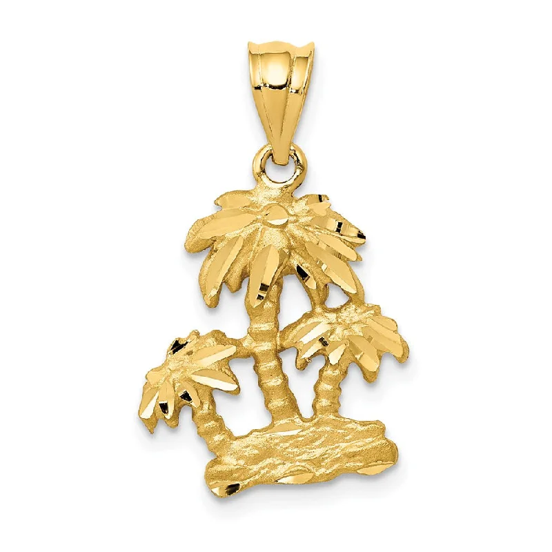 Religious Pendants with Cross or Star of David Designs14k Yellow Gold Satin and Diamond Cut Palm Trees Pendant