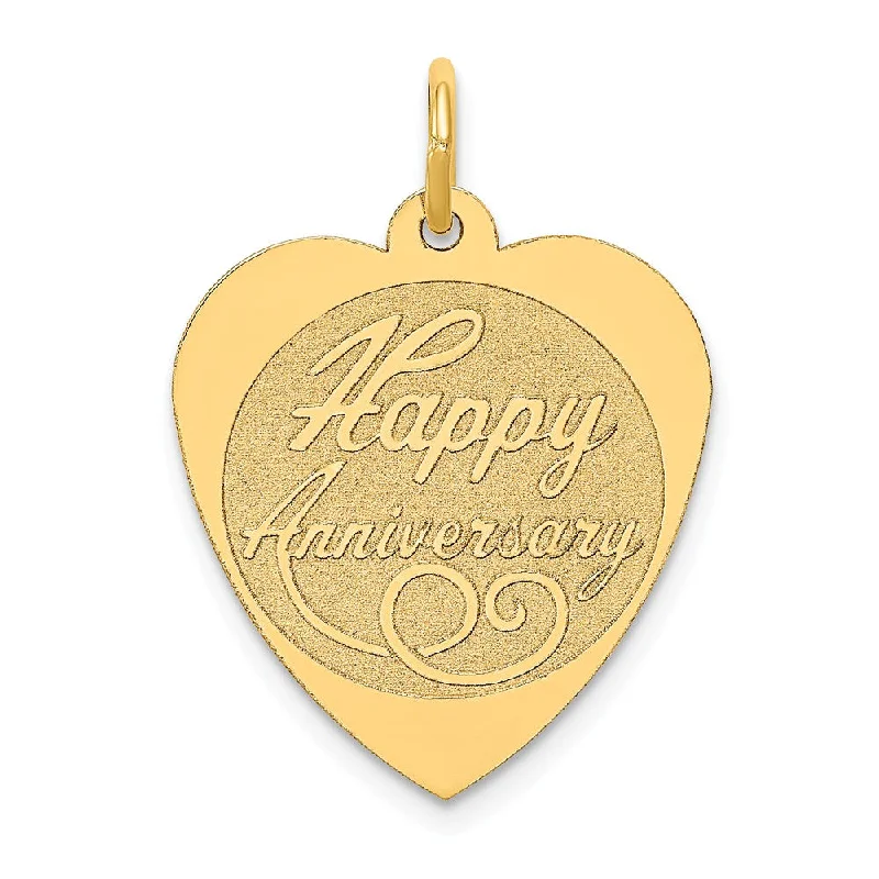 Religious Pendants with Cross or Star of David Designs14k Yellow Gold Script Happy Anniversary Heart Charm or Pendant, 18mm