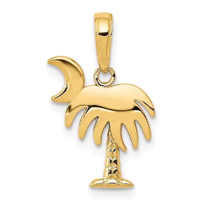 Charm Pendants with Multiple Small Decorative Elements14k Yellow Gold Small Palm Tree with Moon Pendant