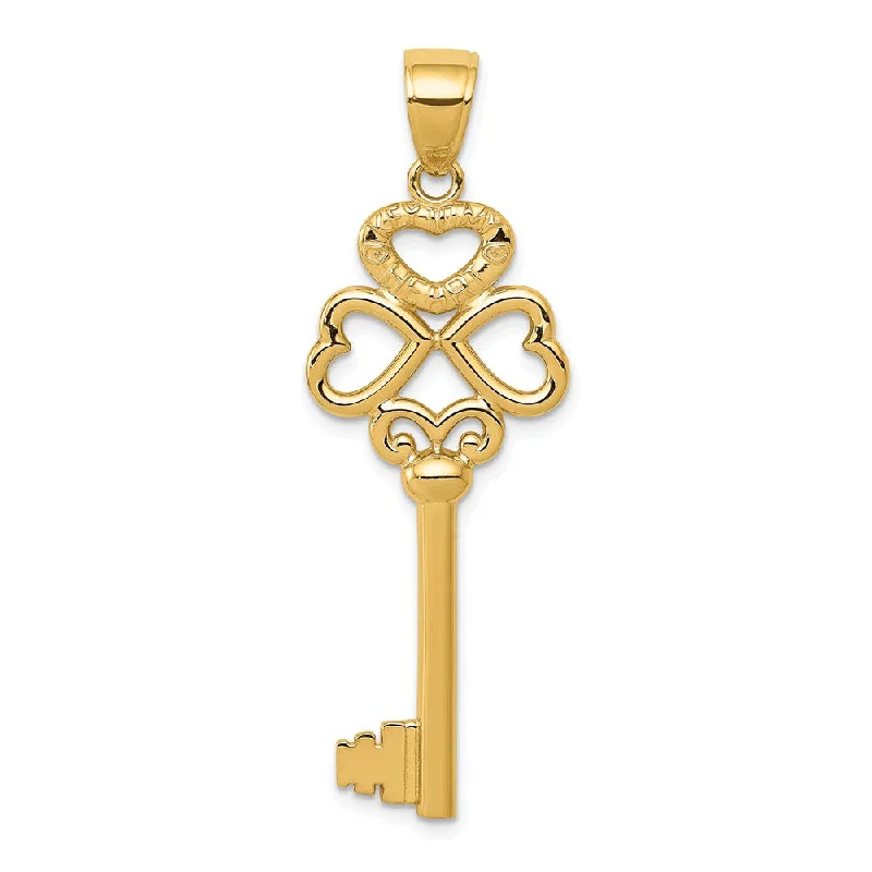 Gemstone - Encrusted Pendants with a Sparkling Centerpiece14k Yellow Gold Triple Heart with Key to My Heart Pendant, 15mm