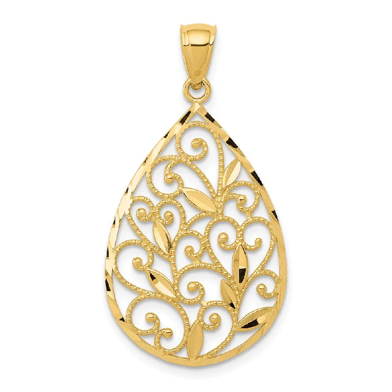 Gemstone - Encrusted Pendants with a Sparkling Centerpiece14k Yellow Gold Vine Filigree Teardrop Pendant, 20mm (3/4 inch)