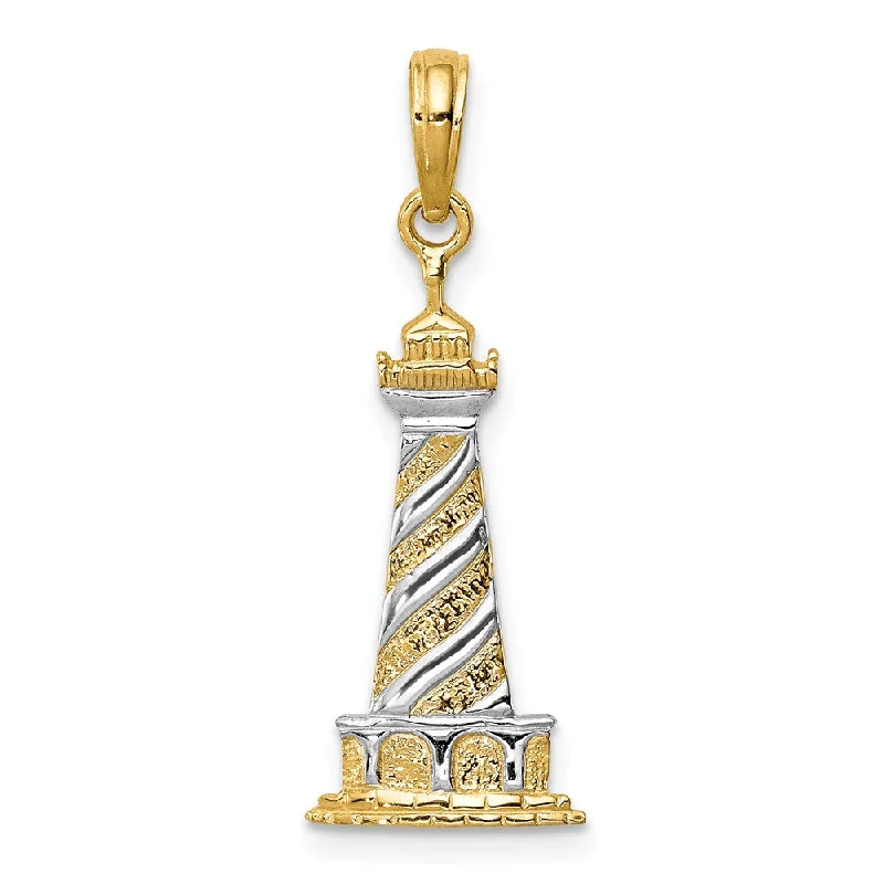 Gemstone - Encrusted Pendants with a Sparkling Centerpiece14k Yellow Gold & White Rhodium Diagonal Stripe Lighthouse Pendant