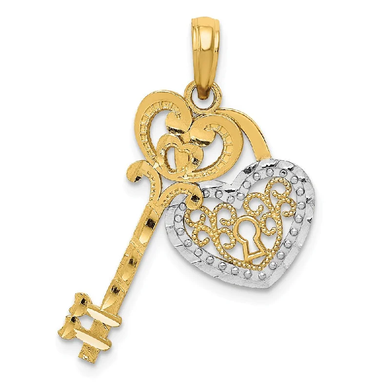 Animal - Shaped Pendants in Sterling Silver14k Yellow Gold & White Rhodium Key and Heart Lock Pendant, 12mm