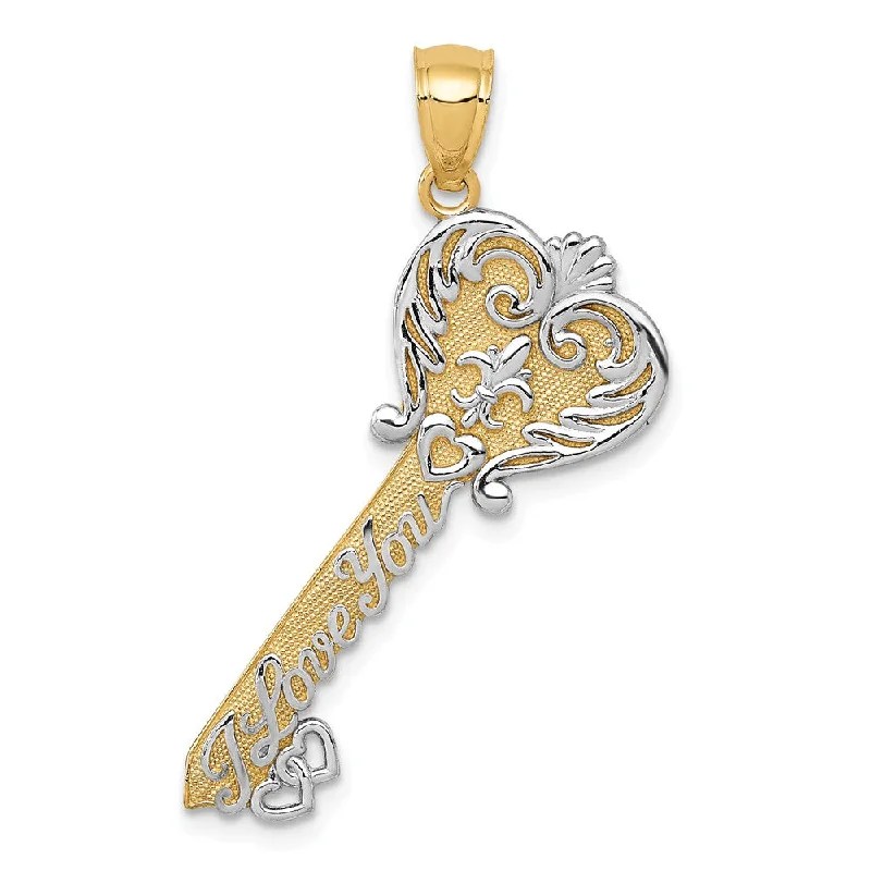 Animal - Shaped Pendants in Sterling Silver14k Yellow Gold & White Rhodium Plated I love You Key Pendant, 13mm