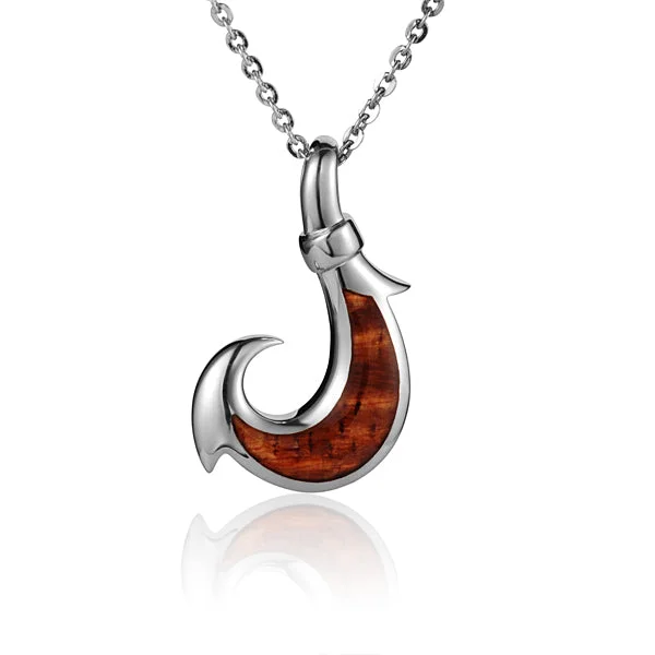 Locket Pendant Necklaces with Personalized EngravingsSterling Silver Fish Hook with Koa Wood Inlay Pendant (S/L) (Chain Sold Separately)