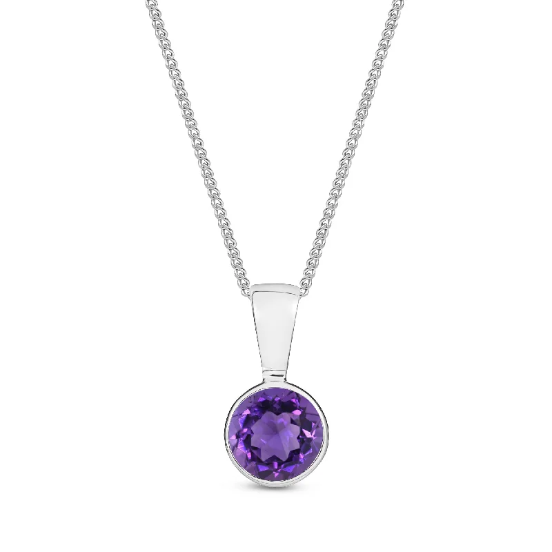 Zodiac Sign Pendant Necklaces for Astrology Enthusiasts9ct White Gold Amethyst Rub Over Round Pendant