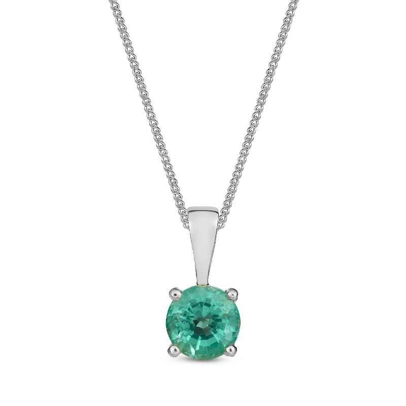 Heart - Shaped Pendant Necklaces with Birthstone Inlays9ct White Gold Emerald Four Claw Round Pendant