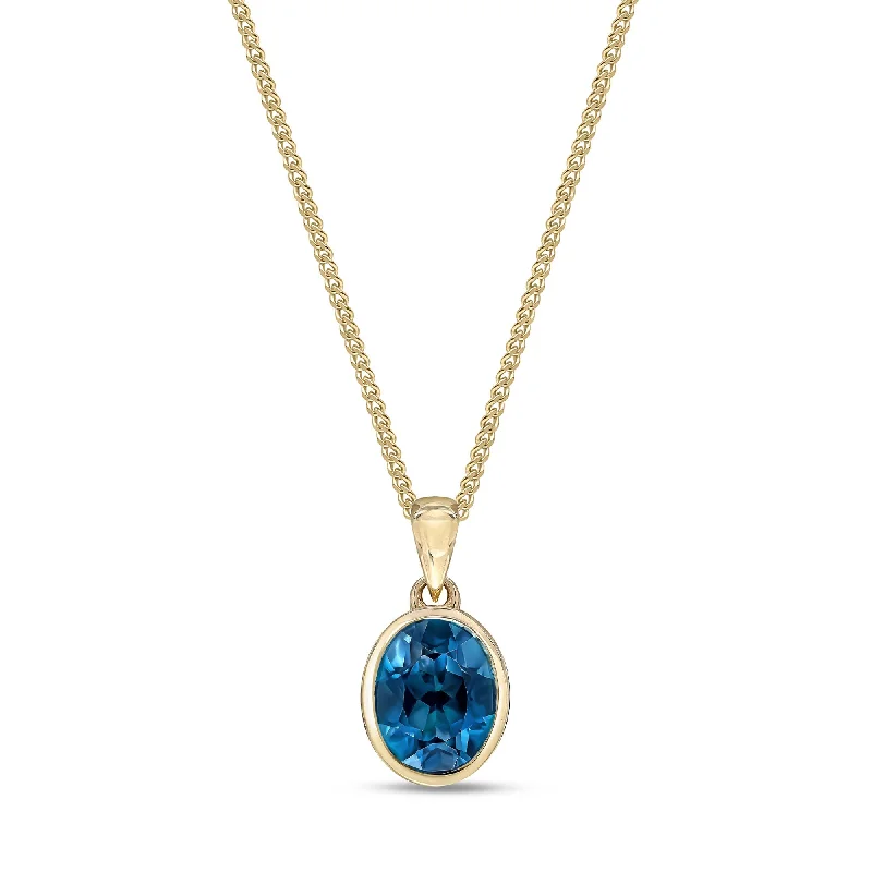 Crystal - Embellished Pendant Necklaces for a Glamorous Look9ct Yellow Gold Oval London Blue Topaz Rubover Pendant 2.24ct