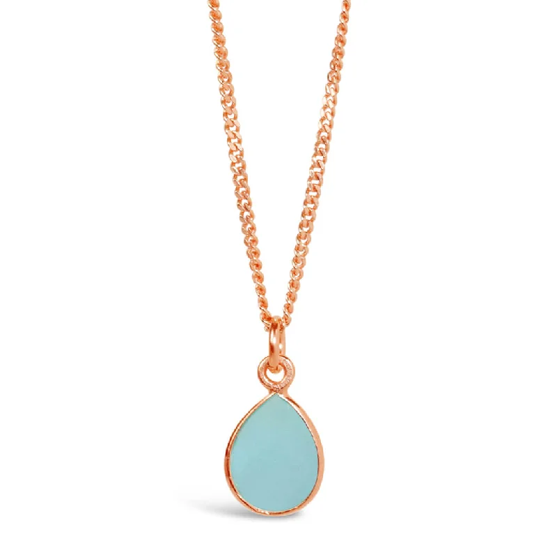 Heart - Shaped Pendant Necklaces with Birthstone InlaysAqua Chalcedony Necklace | Rose Gold | March