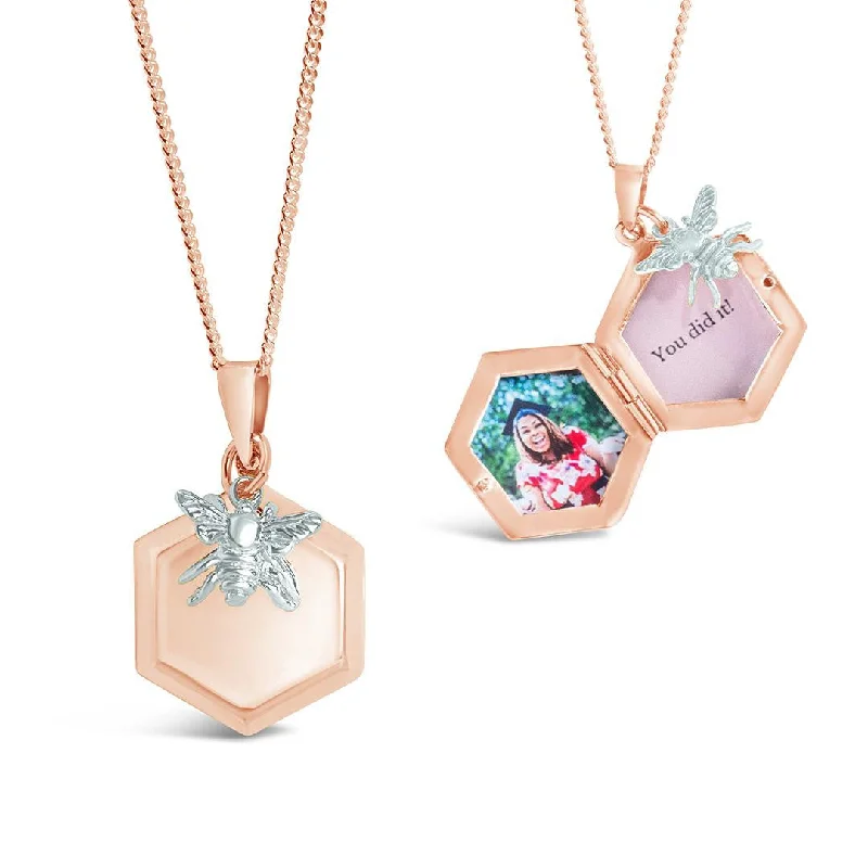 Locket Pendant Necklaces with Personalized EngravingsBee Locket Rose Gold + Photos