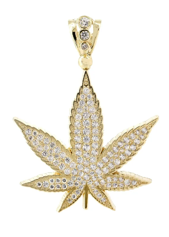 Nature - Inspired Pendant Necklaces with Leaf or Flower DesignsMarijuana Leaf  10K Gold Pendant | 15.4 Grams