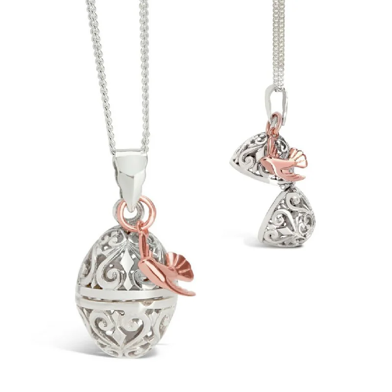 Locket Pendant Necklaces with Personalized EngravingsBird Locket | White Gold