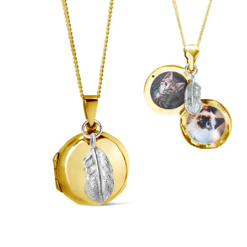 Locket Pendant Necklaces with Personalized EngravingsFeather Locket | Gold