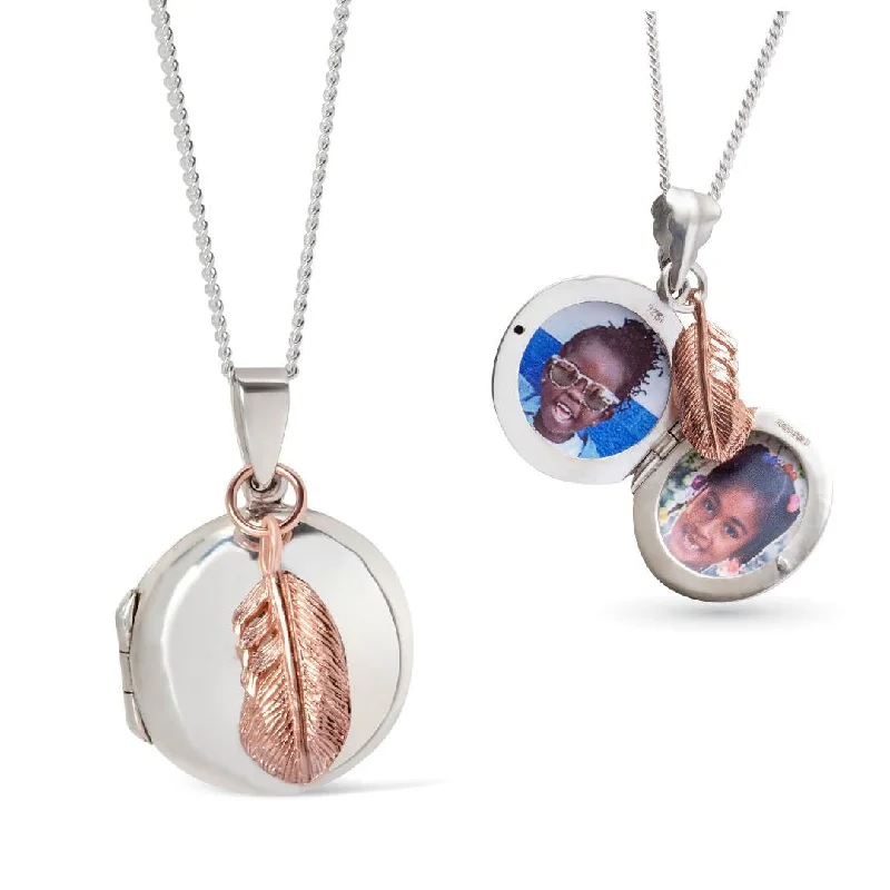 Heart - Shaped Pendant Necklaces with Birthstone InlaysFeather Locket | White Gold