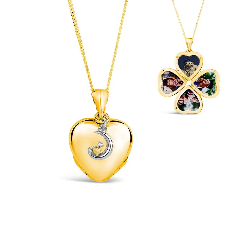 Heart - Shaped Pendant Necklaces with Birthstone InlaysFour Photo Heart Charm Locket | Gold