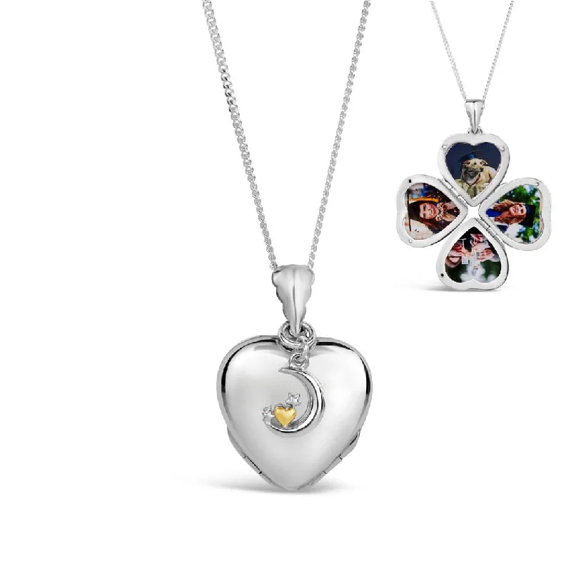 Locket Pendant Necklaces with Personalized EngravingsFour Photo Heart Charm Locket  White Gold + Photos