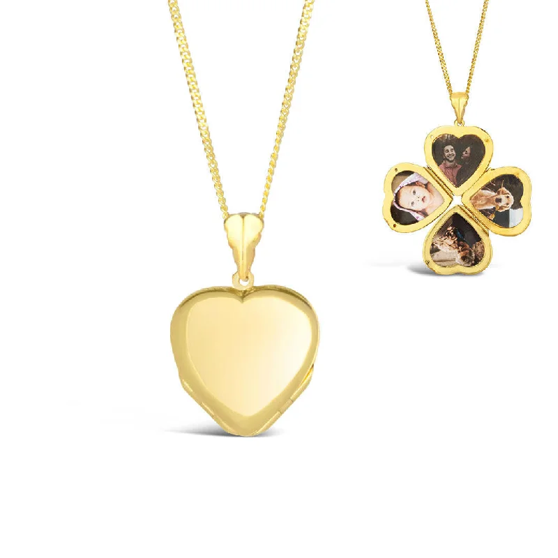 Locket Pendant Necklaces with Personalized EngravingsFour Picture Heart Locket | Gold