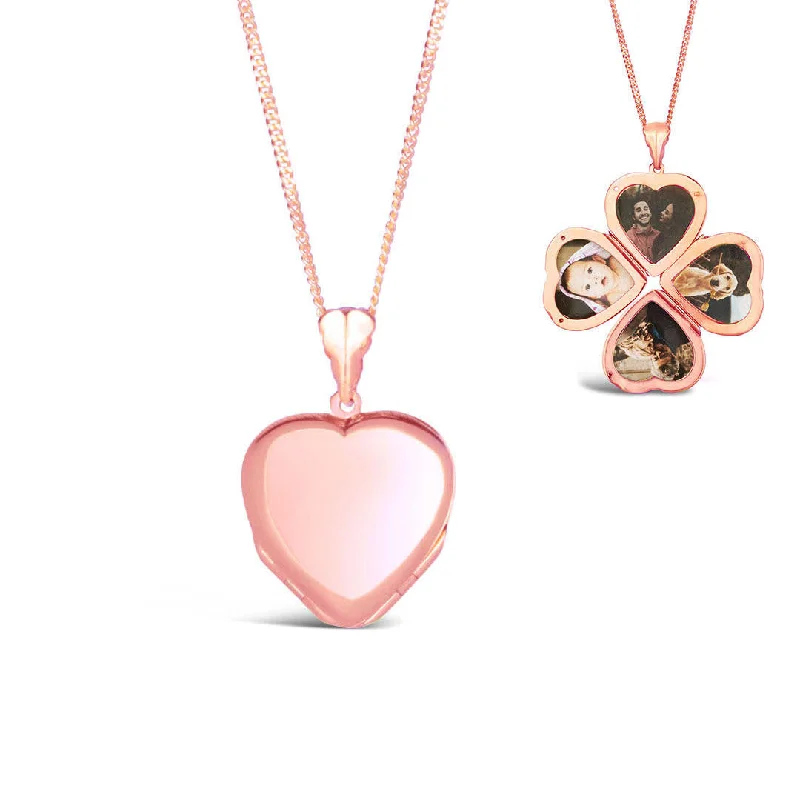 Crystal - Embellished Pendant Necklaces for a Glamorous LookFour Picture Heart Locket | Rose Gold