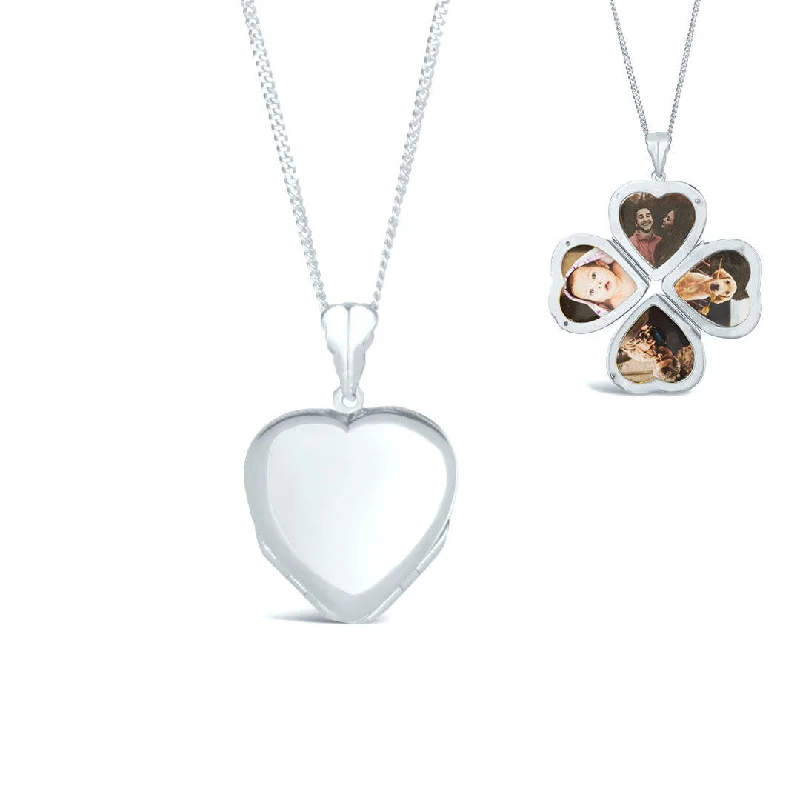 Crystal - Embellished Pendant Necklaces for a Glamorous LookFour Picture Heart Locket | White Gold