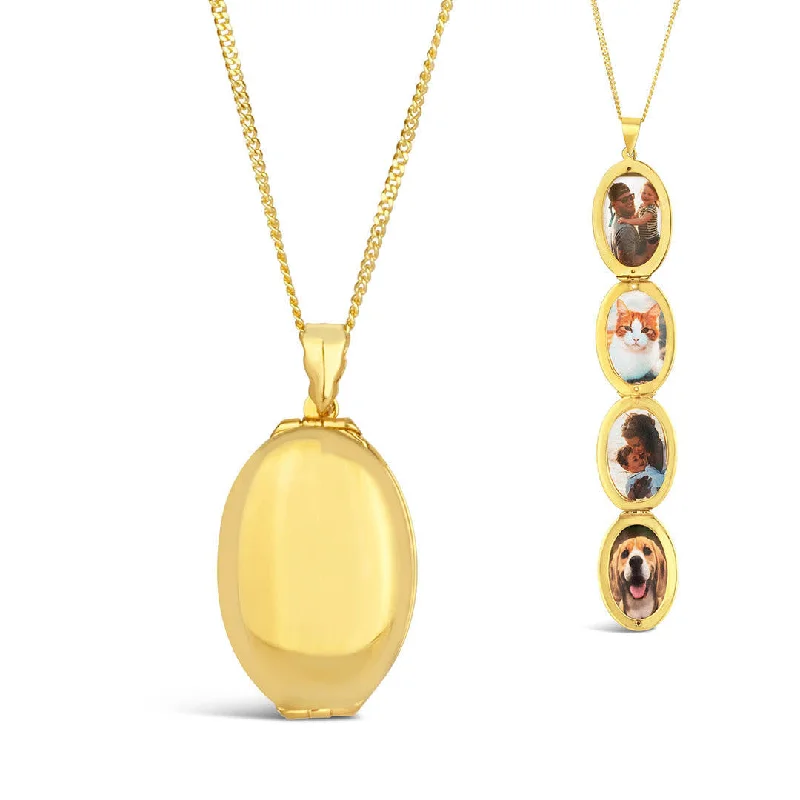 Heart - Shaped Pendant Necklaces with Birthstone InlaysFour Picture Oval Locket | Gold