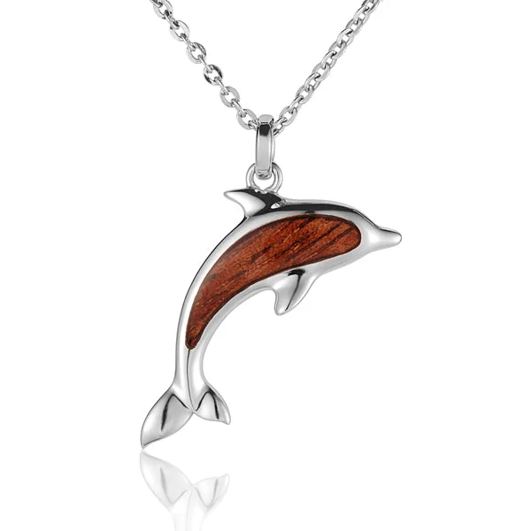 Nature - Inspired Pendant Necklaces with Leaf or Flower DesignsSterling Silver Dolphin with Koa Wood Inlay Pendant (Chain Sold Separately)