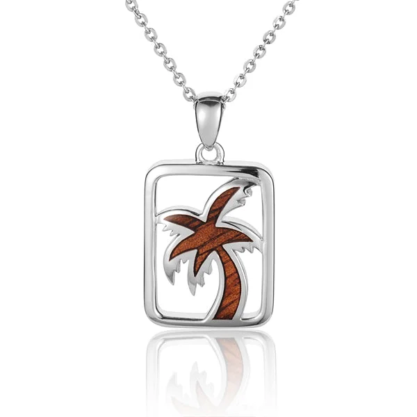 Heart - Shaped Pendant Necklaces with Birthstone InlaysSterling Silver Palm Tree with Koa Wood Inlay Pendant (Chain Sold Separately)