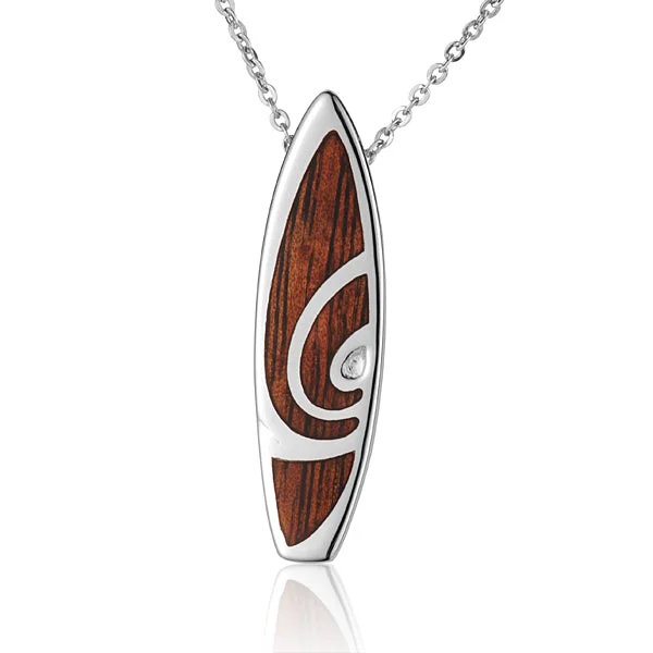 Crystal - Embellished Pendant Necklaces for a Glamorous LookSterling Silver Surfboard with Koa Wood Inlay Pendant (Chain Sold Separately)