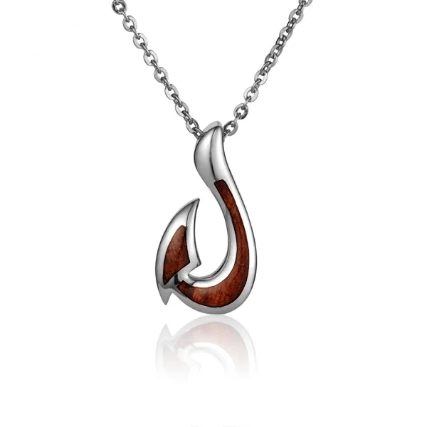 Heart - Shaped Pendant Necklaces with Birthstone InlaysSterling Silver Fish Hook with Koa Wood Inlay Pendant (Chain Sold Separately)