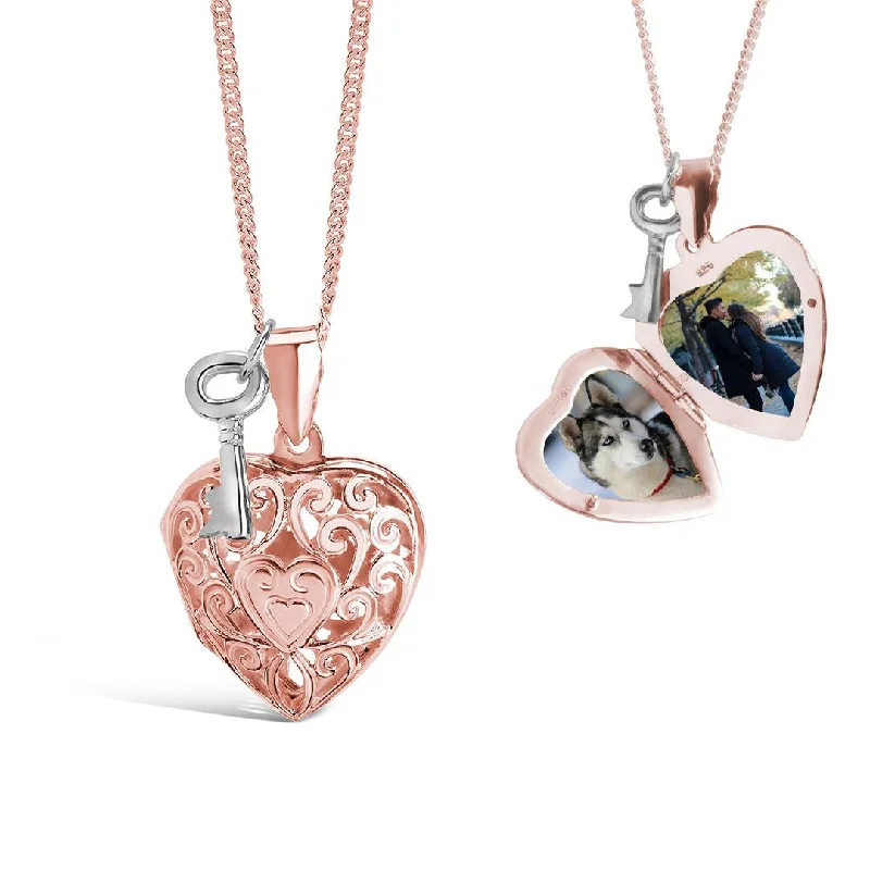 Locket Pendant Necklaces with Personalized EngravingsKey Locket | Rose Gold