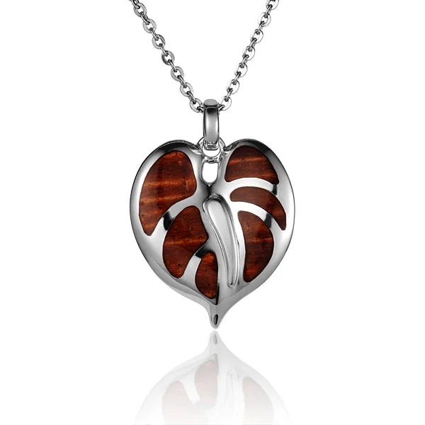 Locket Pendant Necklaces with Personalized EngravingsSterling Silver Anthurium with Koa Wood Inlay Pendant (Chain Sold Separately)