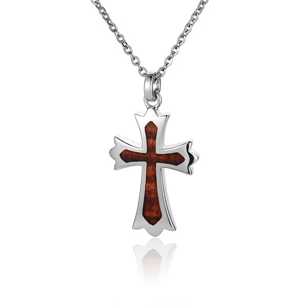 Crystal - Embellished Pendant Necklaces for a Glamorous LookSterling Silver Cross with Koa Wood Inlay Pendant (Chain Sold Separately)