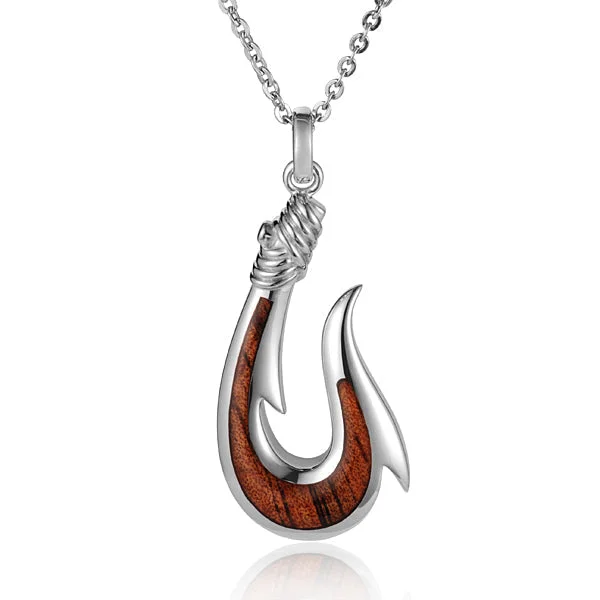 Crystal - Embellished Pendant Necklaces for a Glamorous LookSterling Silver Fish Hook with Koa Wood Inlay Pendant (Chain Sold Separately)