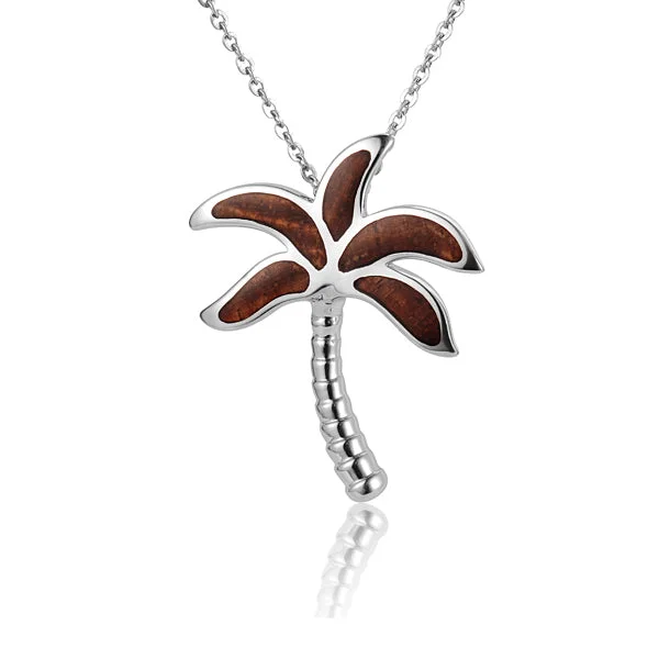 Locket Pendant Necklaces with Personalized EngravingsSterling Silver Palm Tree with Koa Wood Inlay Pendant (Chain Sold Separately)