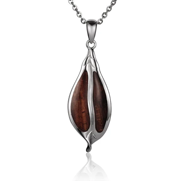 Heart - Shaped Pendant Necklaces with Birthstone InlaysSterling Silver Maile Leaf with Koa Wood Inlay Pendant (Chain Sold Separately)