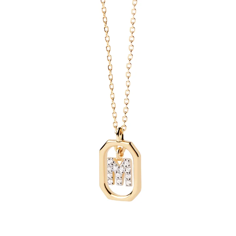 Crystal - Embellished Pendant Necklaces for a Glamorous LookMini Letter M Gold Necklace