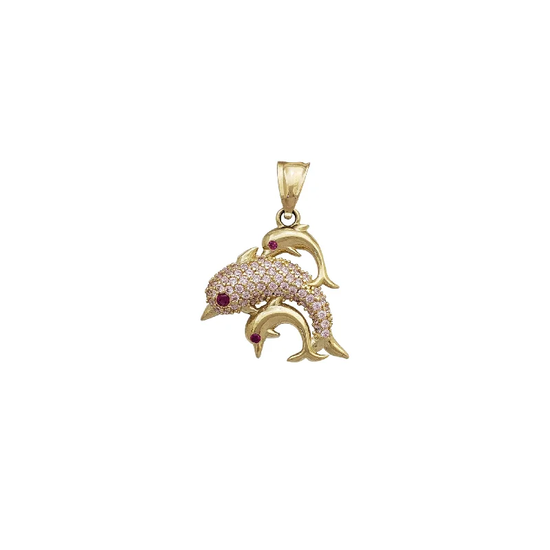 Animal - Shaped Pendants in Sterling SilverRed-Stone Pink Dolphins Pendant (14K)