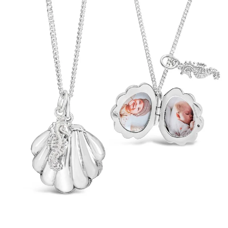 Locket Pendant Necklaces with Personalized EngravingsSeahorse Locket | White Gold