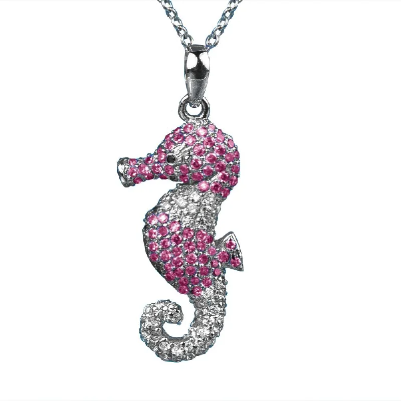 Locket Pendant Necklaces with Personalized EngravingsSeahorse Pink