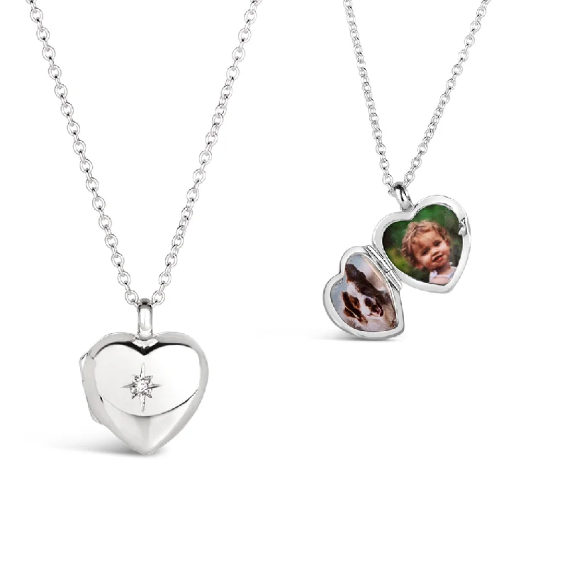 Nature - Inspired Pendant Necklaces with Leaf or Flower DesignsSilver Small Heart Diamond Locket + Photos