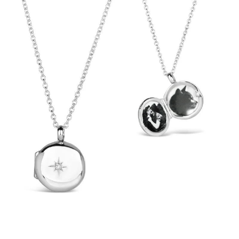 Nature - Inspired Pendant Necklaces with Leaf or Flower DesignsSilver Small Round Diamond Locket + Photos