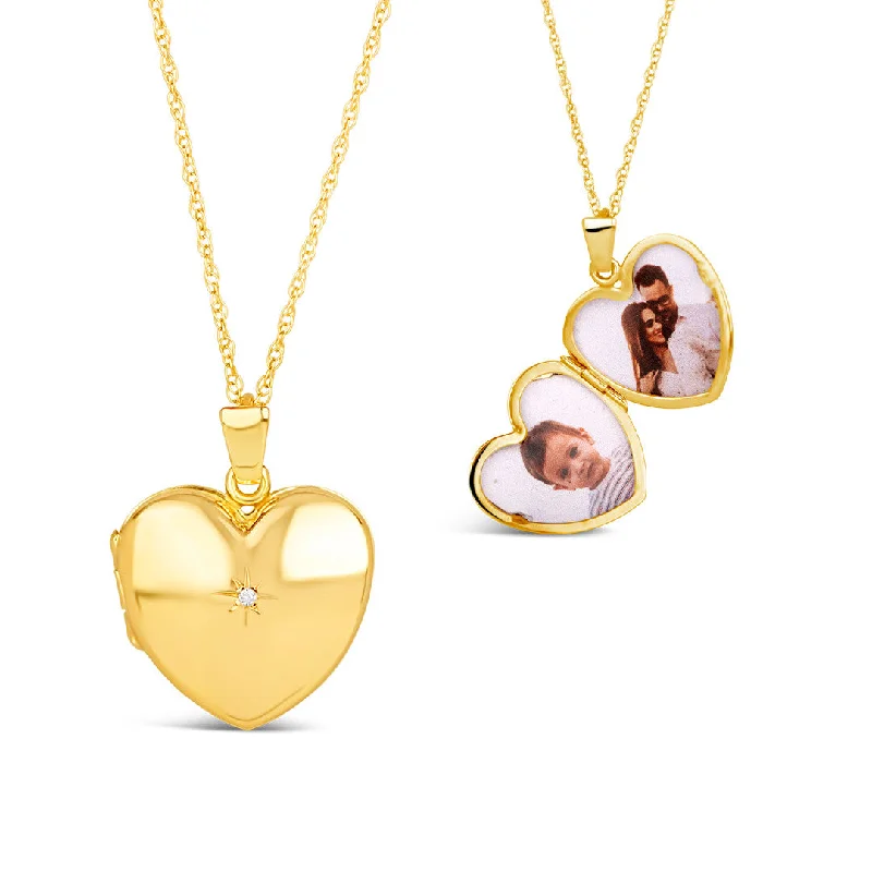 Heart - Shaped Pendant Necklaces with Birthstone InlaysSolid Gold Heart Diamond Locket + Photos