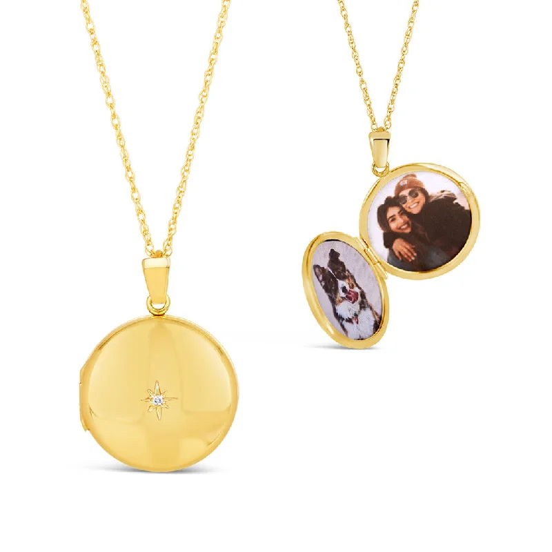 Nature - Inspired Pendant Necklaces with Leaf or Flower DesignsSolid Gold Round Diamond Locket + Photos