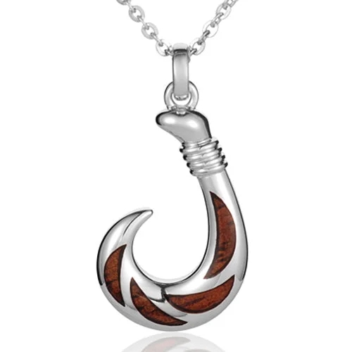 Zodiac Sign Pendant Necklaces for Astrology EnthusiastsSterling Silver Fish Hook with Koa Wood Inlay Pendant (Large) (Chain Sold Separately)