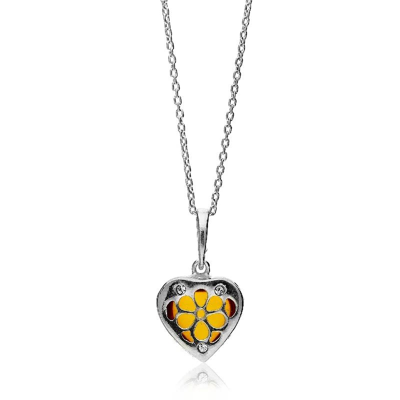 Crystal - Embellished Pendant Necklaces for a Glamorous LookSterling Silver Amber CZ Heart Pendant