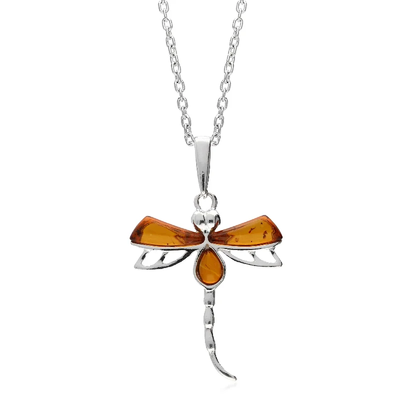 Locket Pendant Necklaces with Personalized EngravingsSterling Silver Amber Dragonfly Pendant