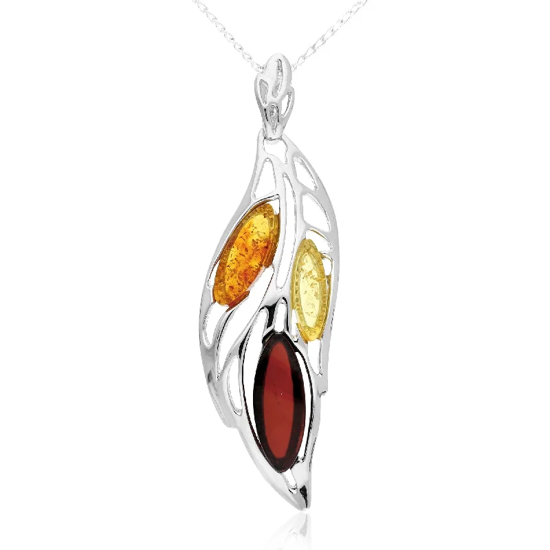 Nature - Inspired Pendant Necklaces with Leaf or Flower DesignsSterling Silver Amber Drop Leaf Pendant