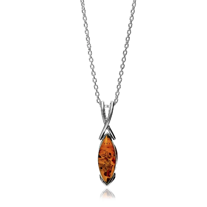 Nature - Inspired Pendant Necklaces with Leaf or Flower DesignsSterling Silver Amber Celtic Marquise Pendant