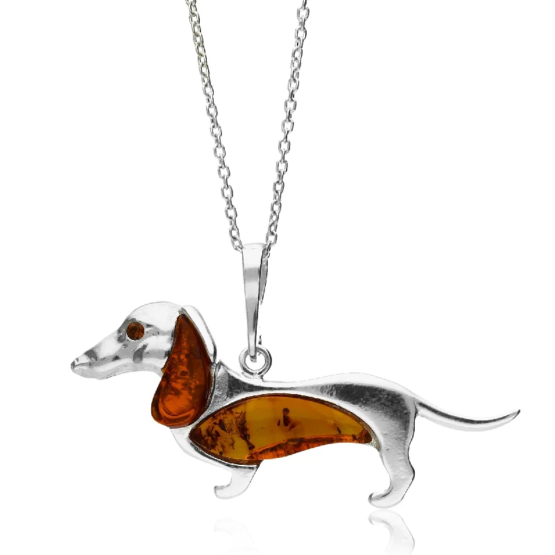 Heart - Shaped Pendant Necklaces with Birthstone InlaysSterling Silver Amber Sausage Dog Pendant