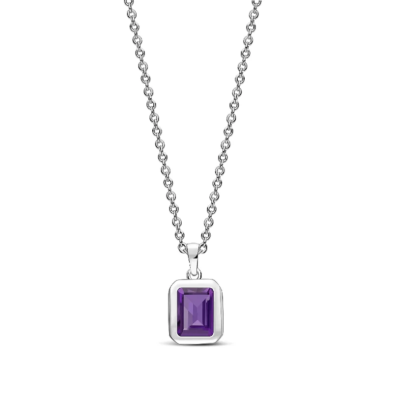 Locket Pendant Necklaces with Personalized EngravingsSterling Silver Amethyst Rectangular Framed Pendant